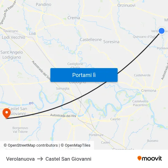 Verolanuova to Castel San Giovanni map