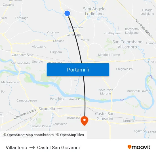 Villanterio to Castel San Giovanni map