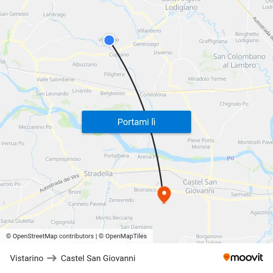 Vistarino to Castel San Giovanni map