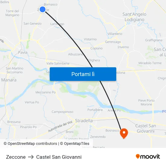 Zeccone to Castel San Giovanni map