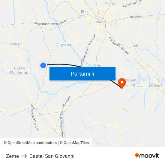 Zeme to Castel San Giovanni map