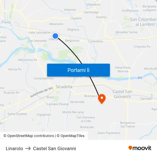 Linarolo to Castel San Giovanni map
