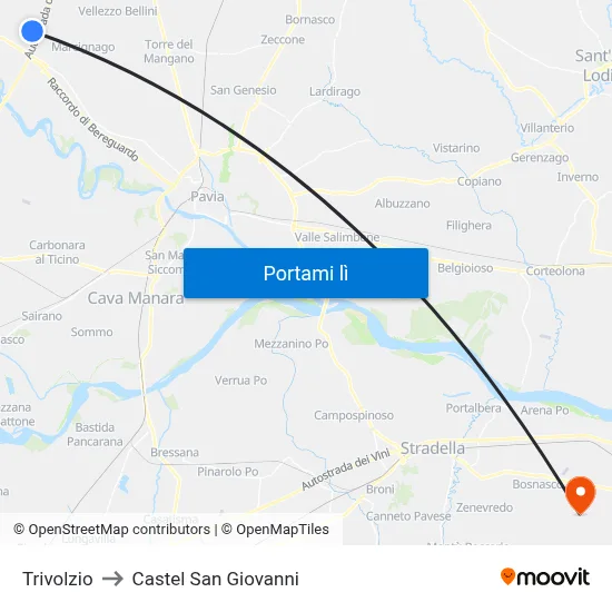 Trivolzio to Castel San Giovanni map