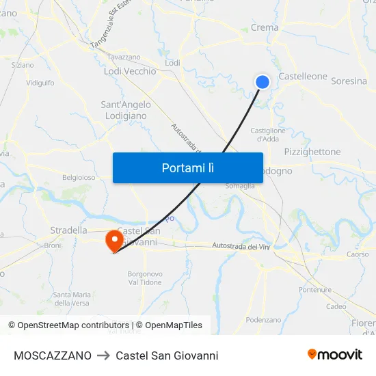 MOSCAZZANO to Castel San Giovanni map
