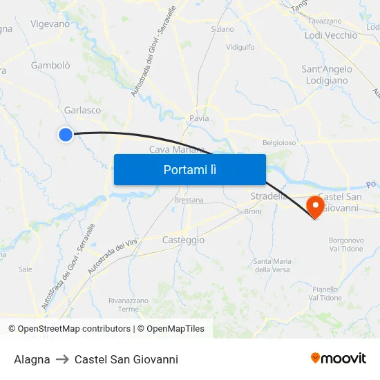 Alagna to Castel San Giovanni map