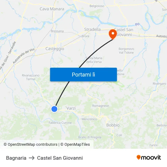 Bagnaria to Castel San Giovanni map