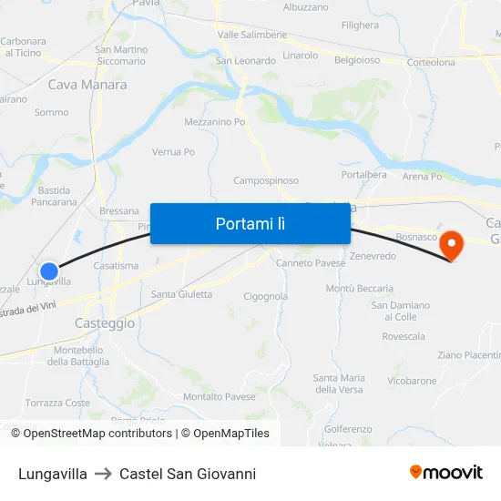 Lungavilla to Castel San Giovanni map