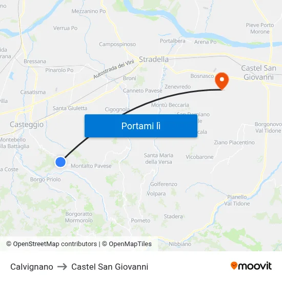 Calvignano to Castel San Giovanni map