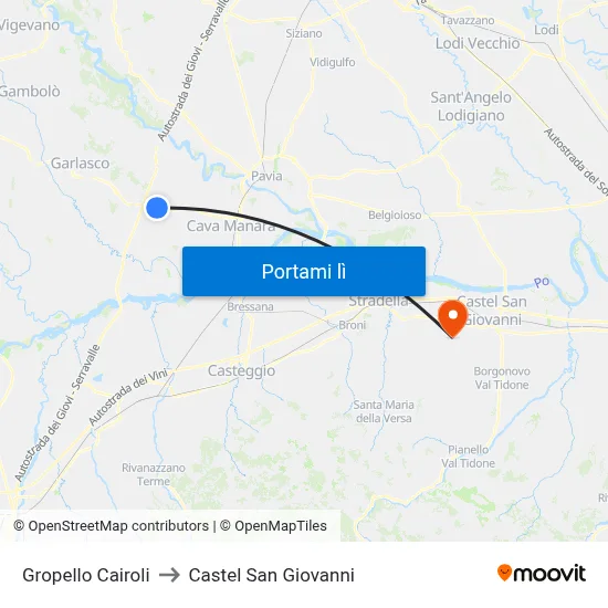 Gropello Cairoli to Castel San Giovanni map