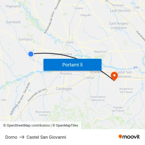 Dorno to Castel San Giovanni map