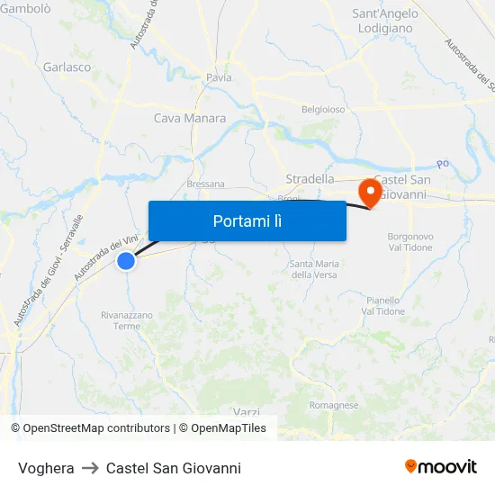 Voghera to Castel San Giovanni map