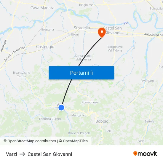 Varzi to Castel San Giovanni map