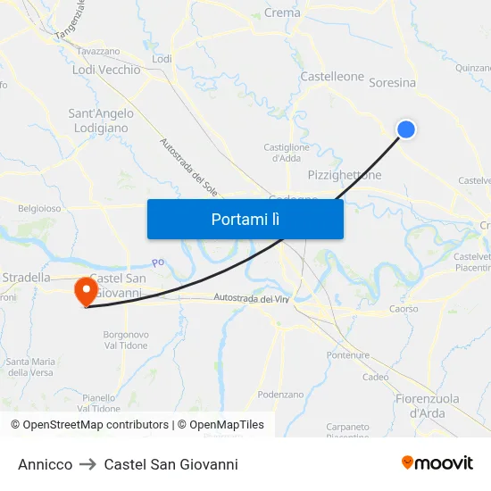 Annicco to Castel San Giovanni map