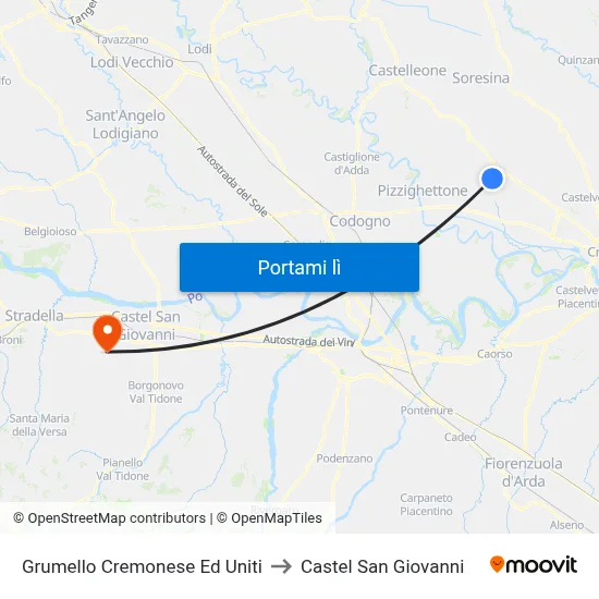 Grumello Cremonese Ed Uniti to Castel San Giovanni map