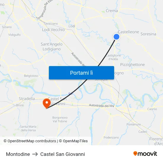 Montodine to Castel San Giovanni map