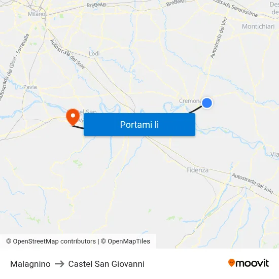 Malagnino to Castel San Giovanni map
