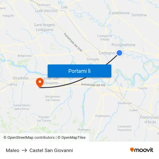 Maleo to Castel San Giovanni map