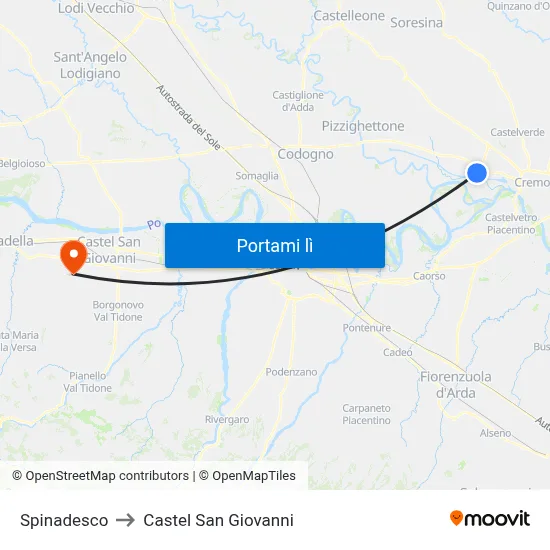 Spinadesco to Castel San Giovanni map