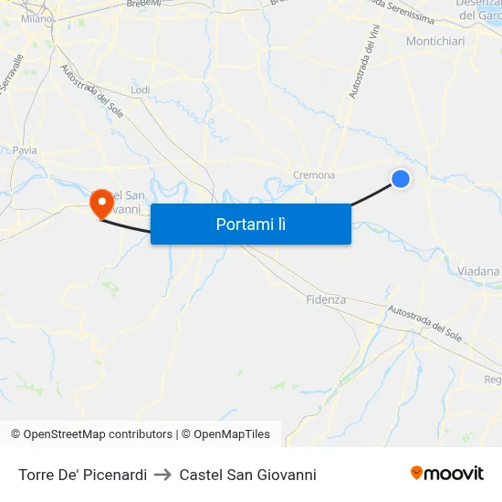 Torre De' Picenardi to Castel San Giovanni map
