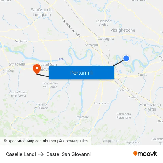 Caselle Landi to Castel San Giovanni map