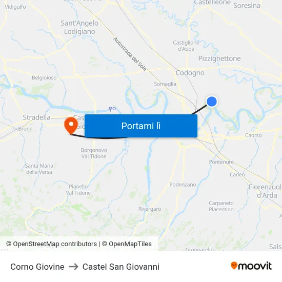 Corno Giovine to Castel San Giovanni map