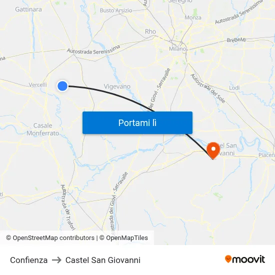 Confienza to Castel San Giovanni map
