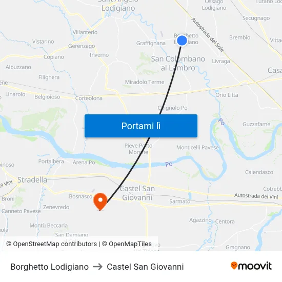 Borghetto Lodigiano to Castel San Giovanni map