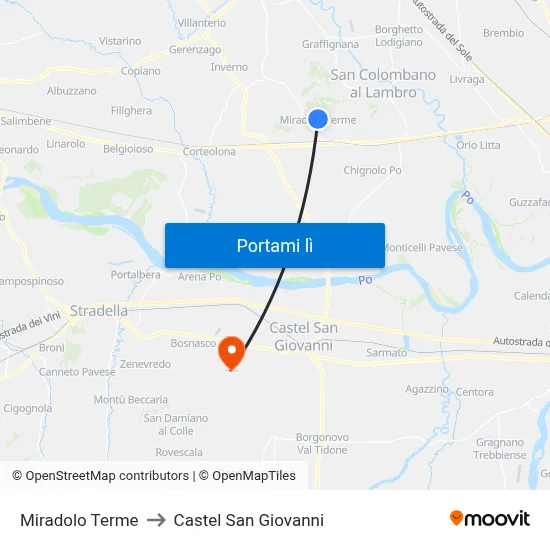 Miradolo Terme to Castel San Giovanni map