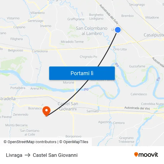 Livraga to Castel San Giovanni map
