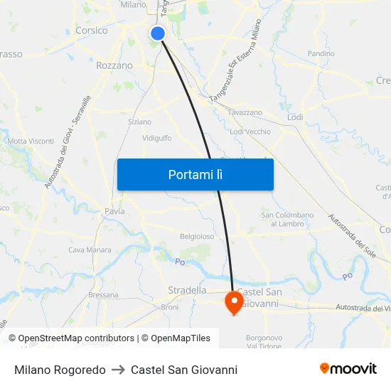 Milano Rogoredo to Castel San Giovanni map