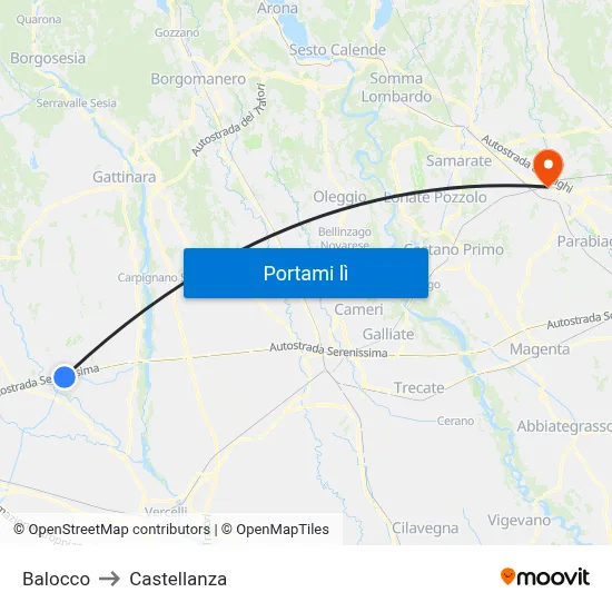 Balocco to Castellanza map