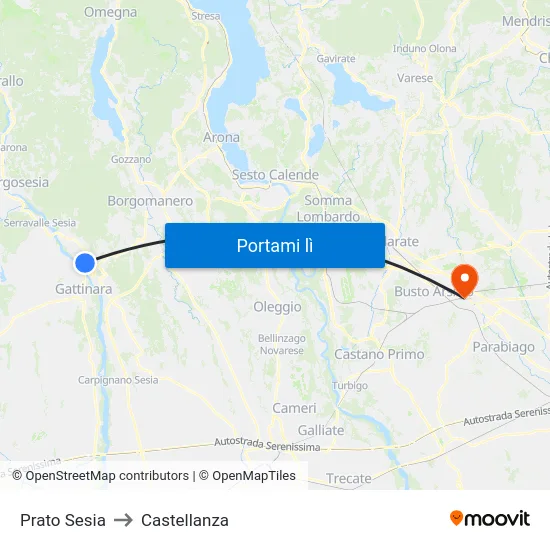 Prato Sesia to Castellanza map