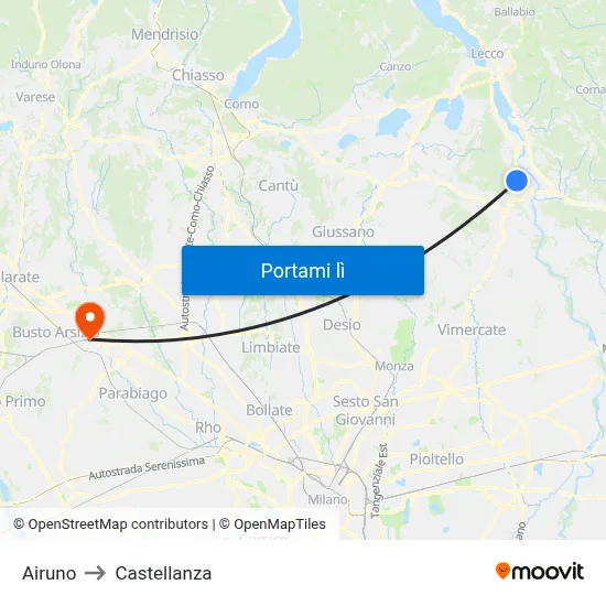Airuno to Castellanza map