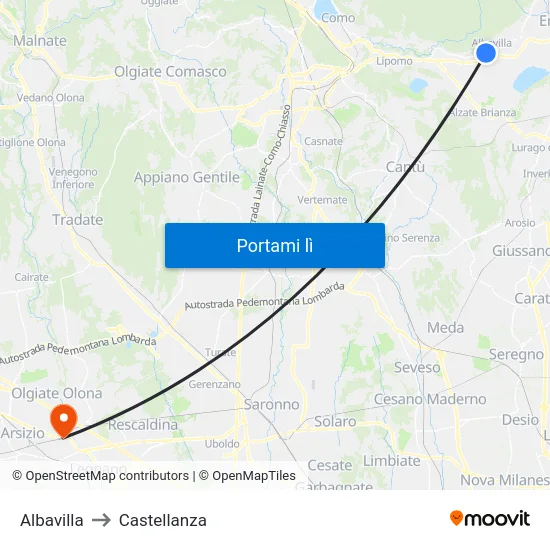 Albavilla to Castellanza map