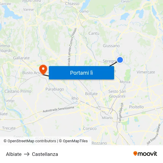 Albiate to Castellanza map