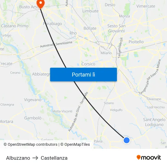 Albuzzano to Castellanza map