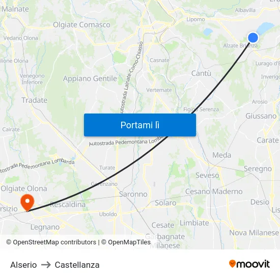 Alserio to Castellanza map