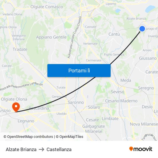 Alzate Brianza to Castellanza map