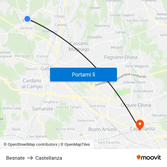 Besnate to Castellanza map