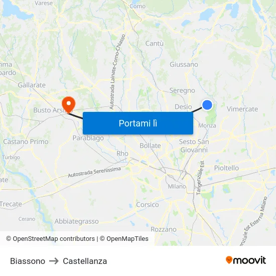 Biassono to Castellanza map