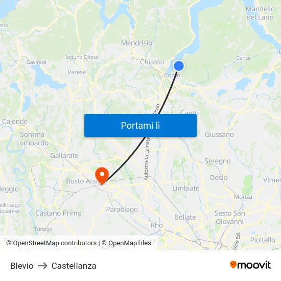 Blevio to Castellanza map