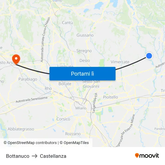 Bottanuco to Castellanza map