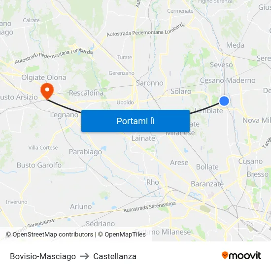 Bovisio-Masciago to Castellanza map