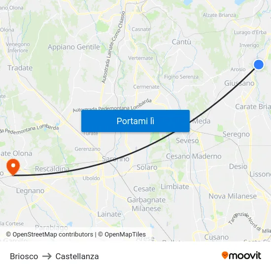 Briosco to Castellanza map
