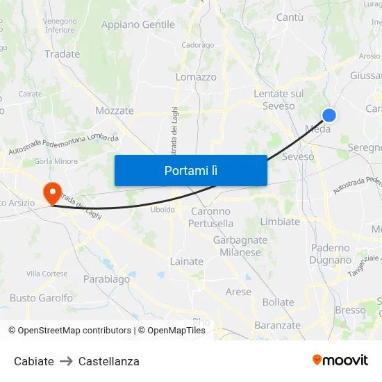 Cabiate to Castellanza map