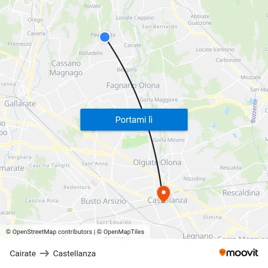 Cairate to Castellanza map