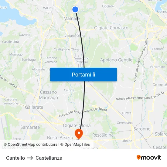 Cantello to Castellanza map