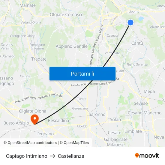 Capiago Intimiano to Castellanza map