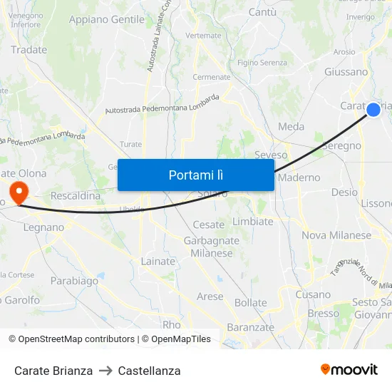 Carate Brianza to Castellanza map