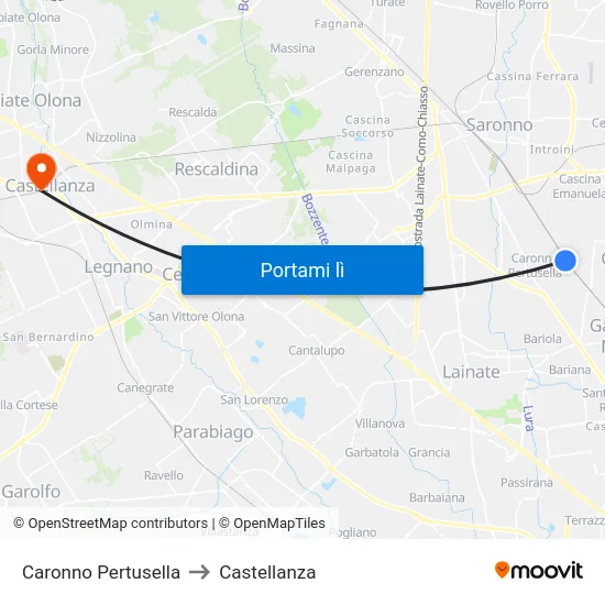 Caronno Pertusella to Castellanza map
